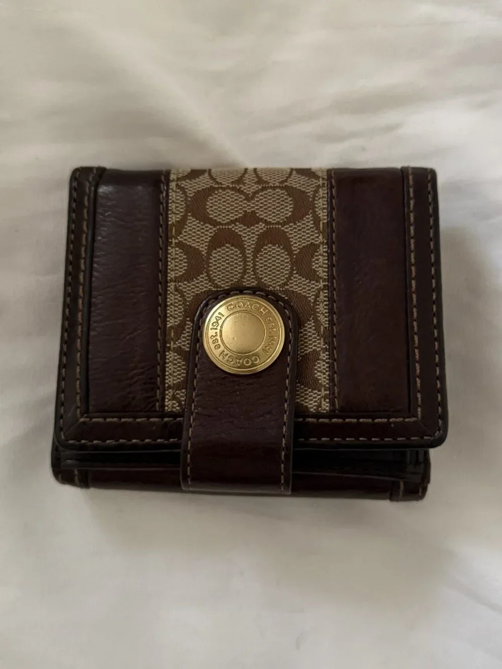Coach Dark Brown Leather Canvas Wallet
